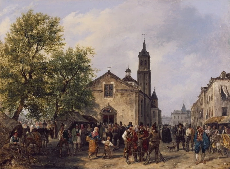 Veduta di una piazza del mercato nel centro di Milano